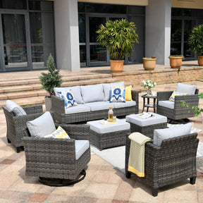 Ovios Patio Conversation Set 8-Piece with Swivel Rocking Chairs and Table
