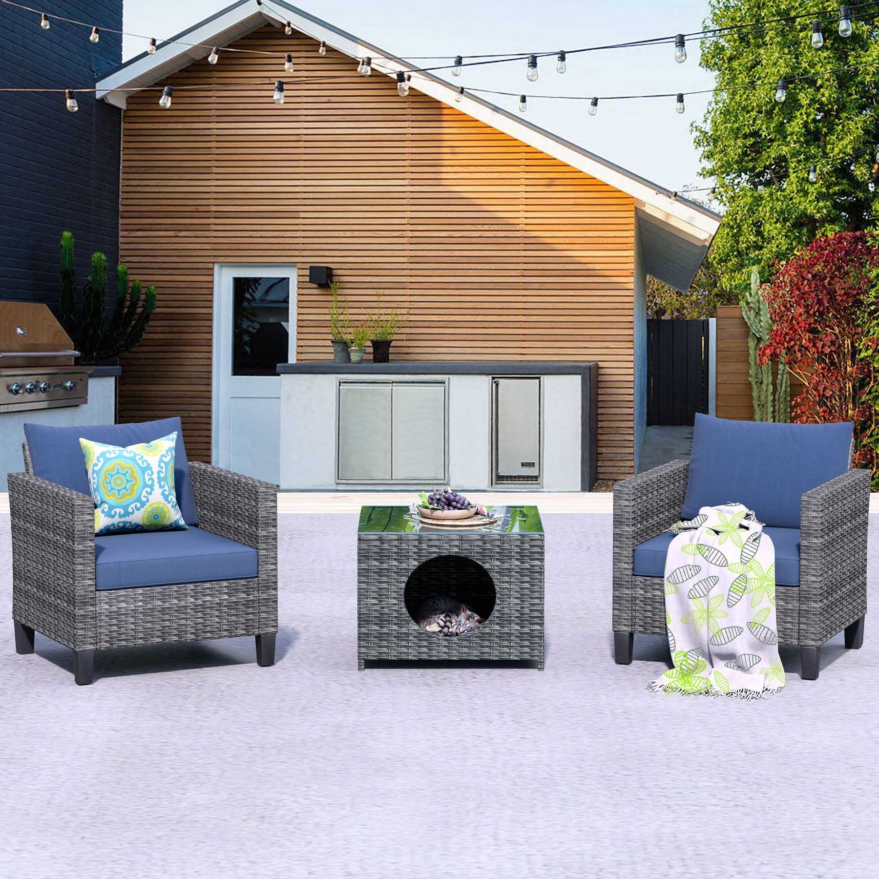 Ovios Patio Chairs New Vultros 3-Piece with Pet Table High Back Square Shape Armrest