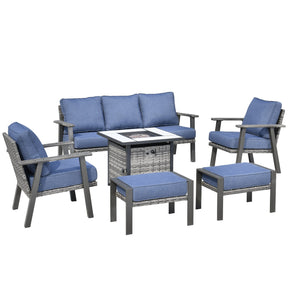 Ovios Patio Conversation Set 6 Piece with 30 '' fire pit table, 5'' Cushion, Olefin Fabric