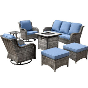 Ovios Outdoor Furniture 7-Piece with 30'' Fire Pit Table and Kenard 2 Rocking Chairs