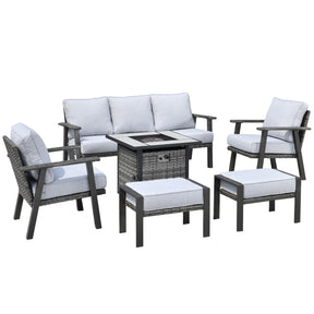 Ovios Patio Conversation Set 6 Piece with 30 '' fire pit table, 5'' Cushion, Olefin Fabric