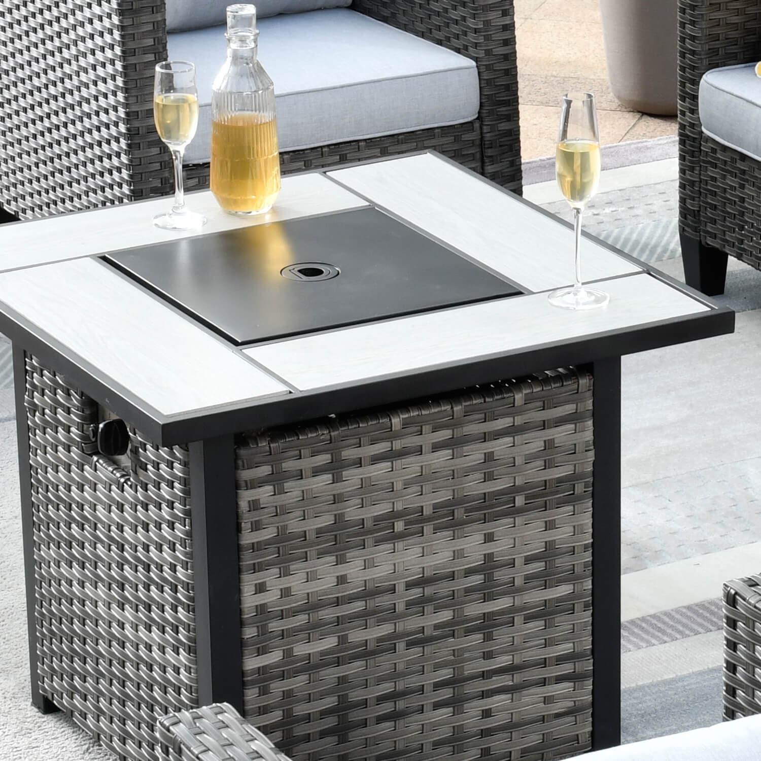 Ovios Patio Vultros 8-Piece Conversation Set with 30'' Propane Fire Pit Table