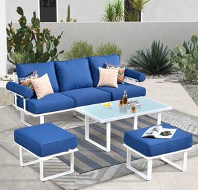 Ovios Patio Bistro Set Outdoor Furniture 4-Piece, Aluminum Frame, 5'' Cushion