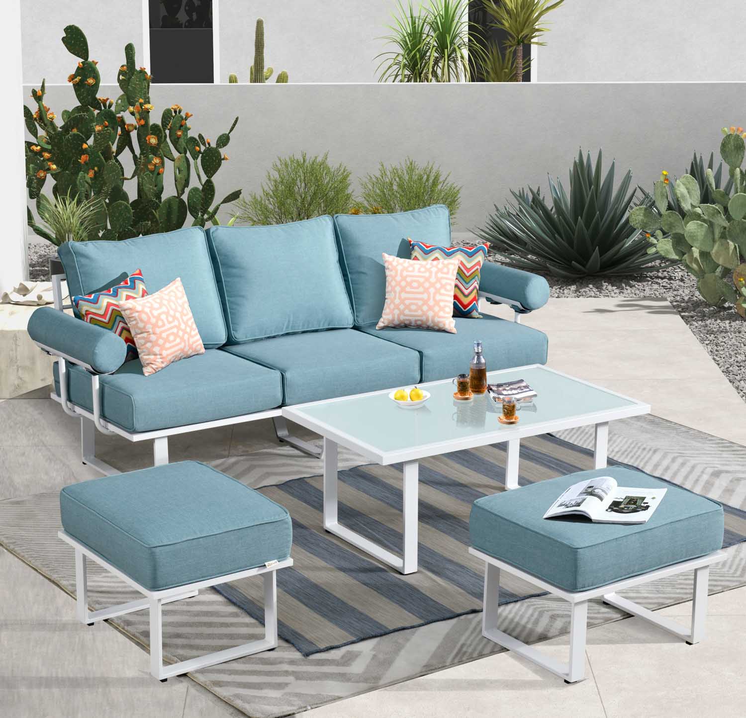 Ovios Patio Bistro Set Outdoor Furniture 4-Piece, Aluminum Frame, 5'' Cushion