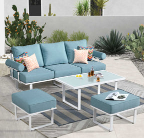 Ovios Patio Bistro Set Outdoor Furniture 4-Piece, Aluminum Frame, 5'' Cushion
