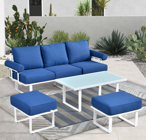 Ovios Patio Bistro Set Outdoor Furniture 4-Piece, Aluminum Frame, 5'' Cushion