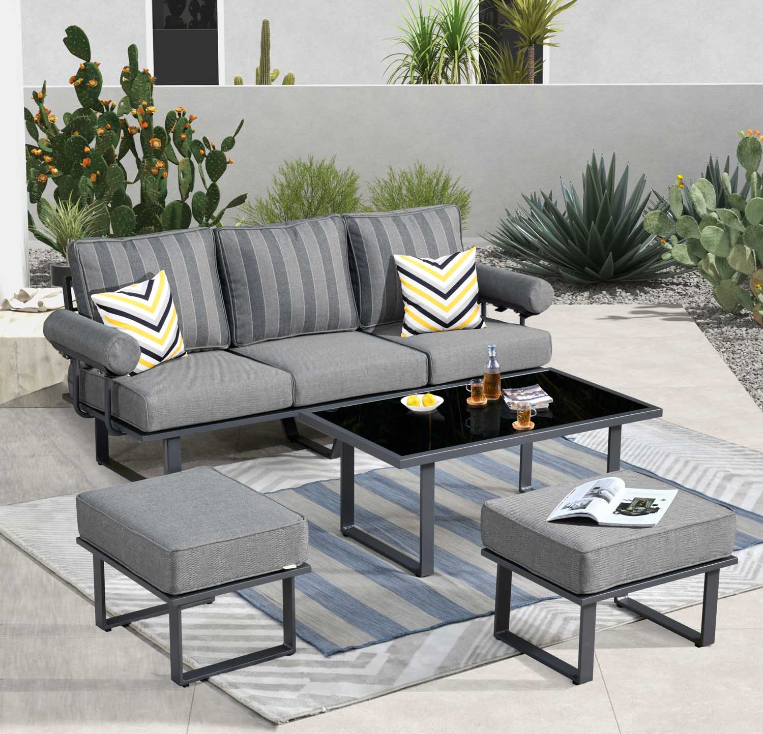 Ovios Patio Bistro Set Outdoor Furniture 4-Piece, Aluminum Frame, 5'' Cushion