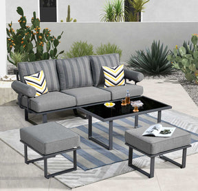Ovios Patio Bistro Set Outdoor Furniture 4-Piece, Aluminum Frame, 5'' Cushion