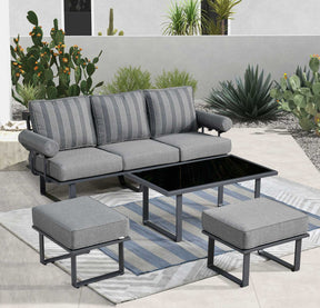 Ovios Patio Bistro Set Outdoor Furniture 4-Piece, Aluminum Frame, 5'' Cushion