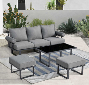 Ovios Patio Bistro Set Outdoor Furniture 4-Piece, Aluminum Frame, 5'' Cushion