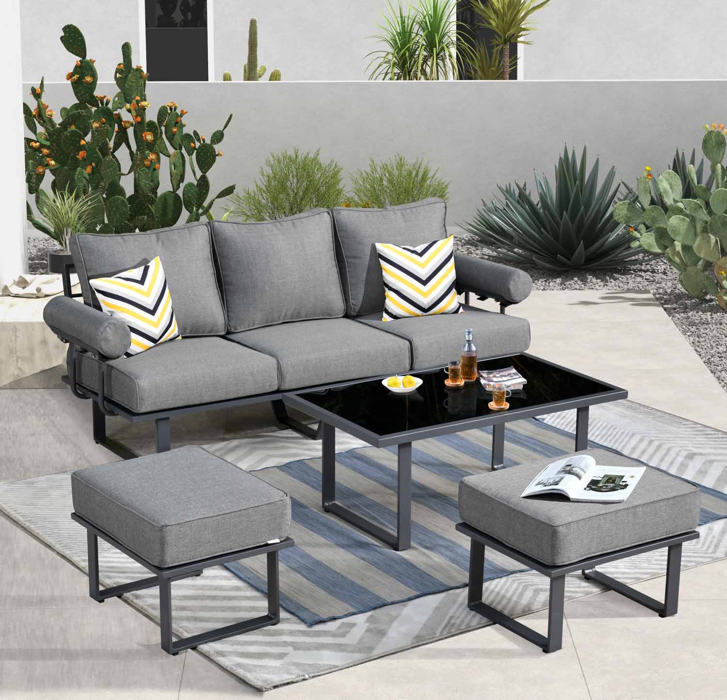 Ovios Patio Bistro Set Outdoor Furniture 4-Piece, Aluminum Frame, 5'' Cushion