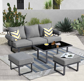 Ovios Patio Bistro Set Outdoor Furniture 4-Piece, Aluminum Frame, 5'' Cushion