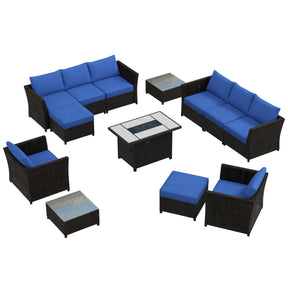 Ovios Patio Conversation Set Rimaru 13-Piece with 42'' Rectangle Propane Fire Pit Table