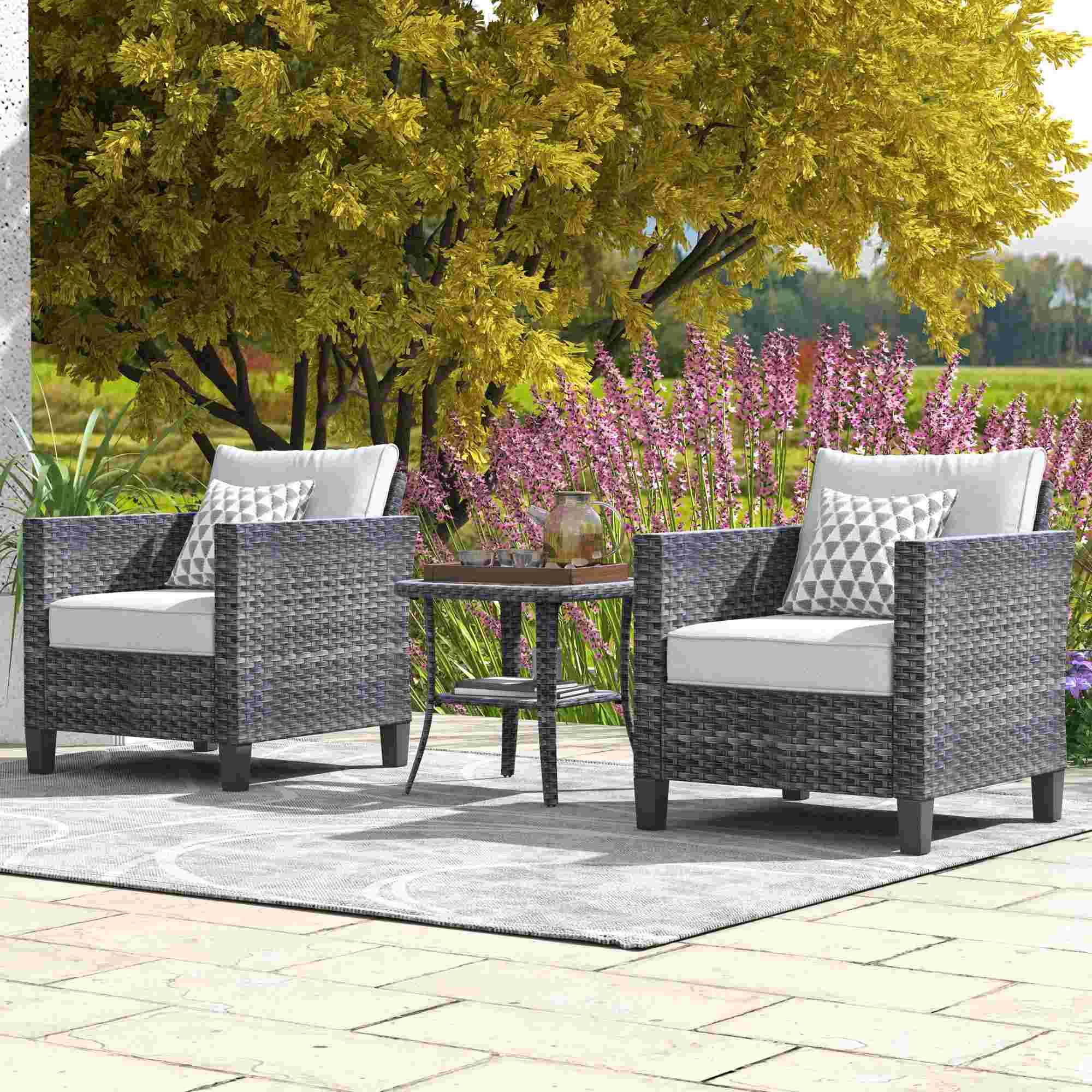 Ovios Patio Chairs New Vultros 3-Piece with Table High Back Square Shape Armrest