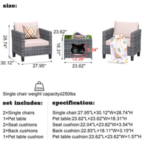 Ovios Patio Chairs New Vultros 3-Piece with Pet Table High Back Square Shape Armrest