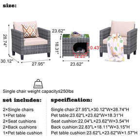 Ovios Patio Chairs New Vultros 3-Piece with Pet Table High Back Square Shape Armrest