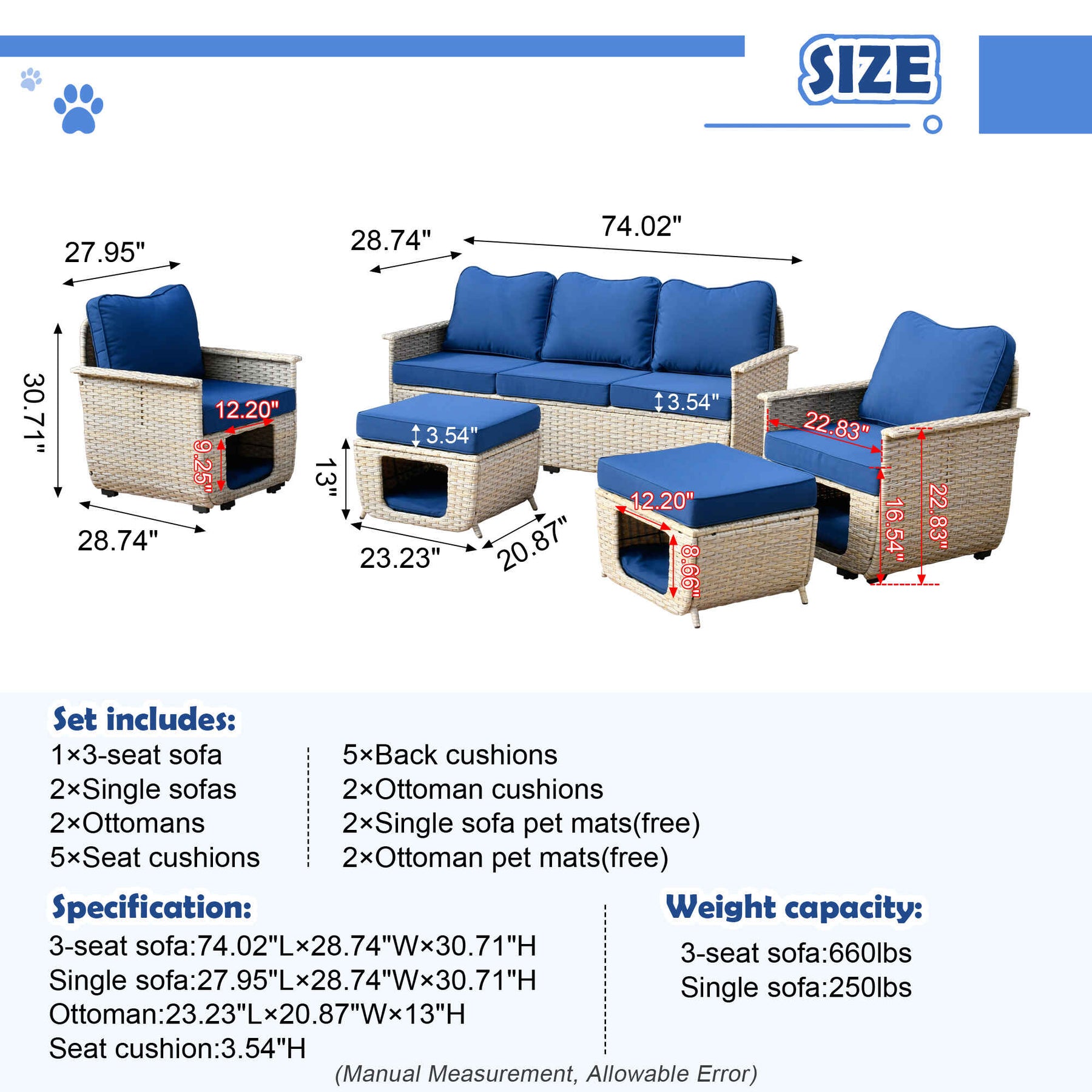Ovios Patio Conversation Set 5 Pieces with Multifunctional Storage
