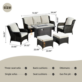 Ovios Patio 6-Piece Conversation Set with 42'' Rectangle Propane Fire Pit Table Kenard