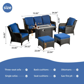 Ovios Patio 6-Piece Conversation Set with 42'' Rectangle Propane Fire Pit Table Kenard