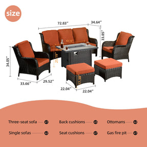 Ovios Patio 6-Piece Conversation Set with 42'' Rectangle Propane Fire Pit Table Kenard