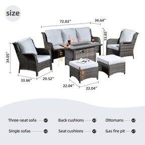 Ovios Patio 6-Piece Conversation Set with 42'' Rectangle Propane Fire Pit Table Kenard