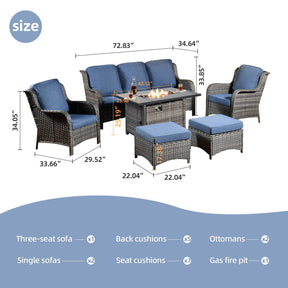 Ovios Patio 6-Piece Conversation Set with 42'' Rectangle Propane Fire Pit Table Kenard