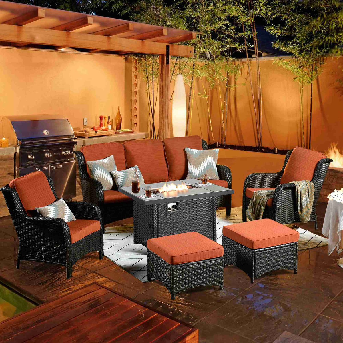 #color_Brown Wicker Orange Cushion 