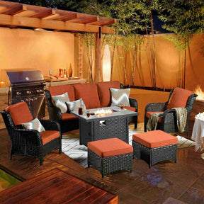Ovios Patio 6-Piece Conversation Set with 42'' Rectangle Propane Fire Pit Table Kenard