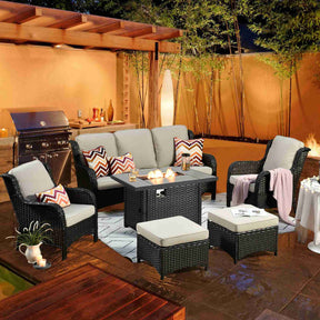 Ovios Patio 6-Piece Conversation Set with 42'' Rectangle Propane Fire Pit Table Kenard