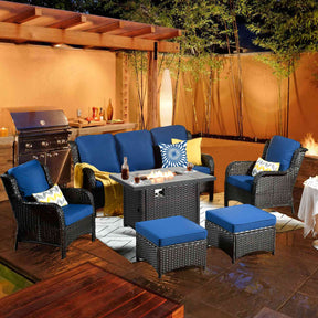 Ovios Patio 6-Piece Conversation Set with 42'' Rectangle Propane Fire Pit Table Kenard