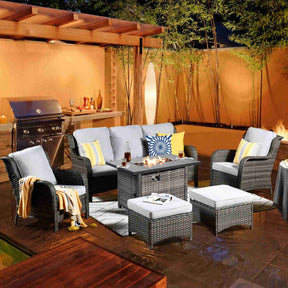 Ovios Patio 6-Piece Conversation Set with 42'' Rectangle Propane Fire Pit Table Kenard