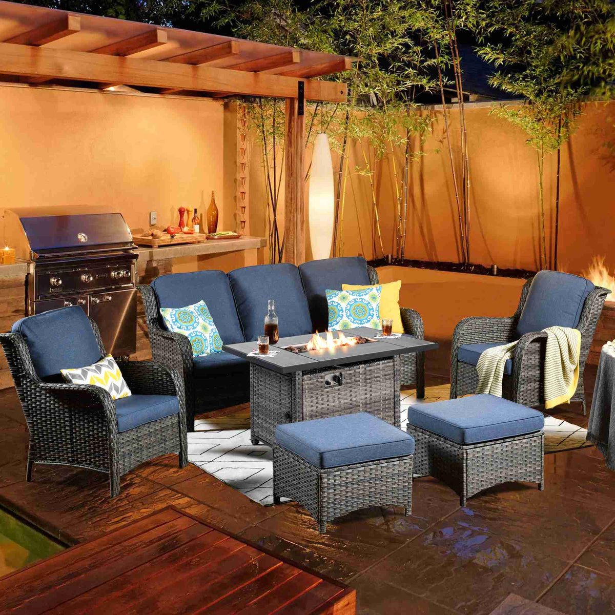 #color_Color Grey Wicker Denim Blue Cushion