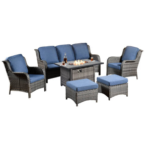 Ovios Patio 6-Piece Conversation Set with 42'' Rectangle Propane Fire Pit Table Kenard