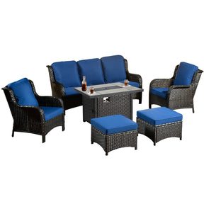 Ovios Patio 6-Piece Conversation Set with 42'' Rectangle Propane Fire Pit Table Kenard