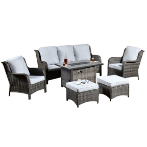 Ovios Patio 6-Piece Conversation Set with 42'' Rectangle Propane Fire Pit Table Kenard