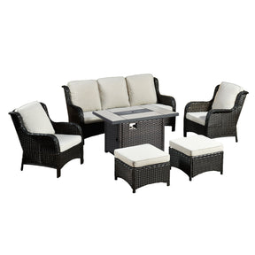 Ovios Patio 6-Piece Conversation Set with 42'' Rectangle Propane Fire Pit Table Kenard