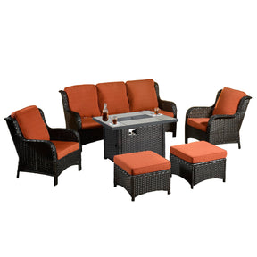 Ovios Patio 6-Piece Conversation Set with 42'' Rectangle Propane Fire Pit Table Kenard