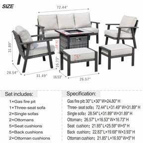 Ovios Patio Conversation Set 6 Piece with 30 '' fire pit table, 5'' Cushion, Olefin Fabric