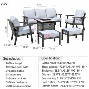 Ovios Patio Conversation Set 6 Piece with 30 '' fire pit table, 5'' Cushion, Olefin Fabric