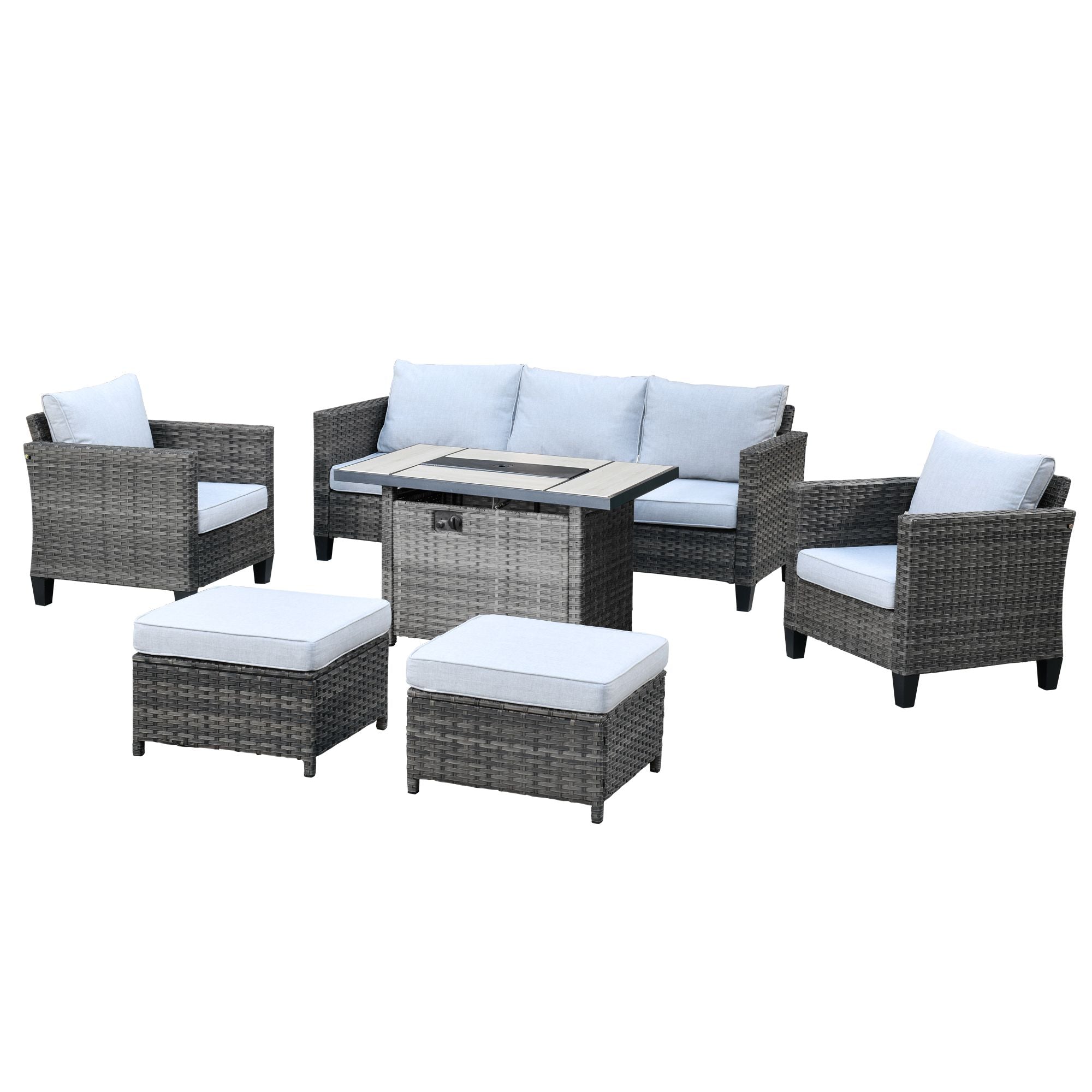 Ovios Patio Conversation Set 6-Piece with Rectangle 42'' Fire Pit Table and Vultros Set