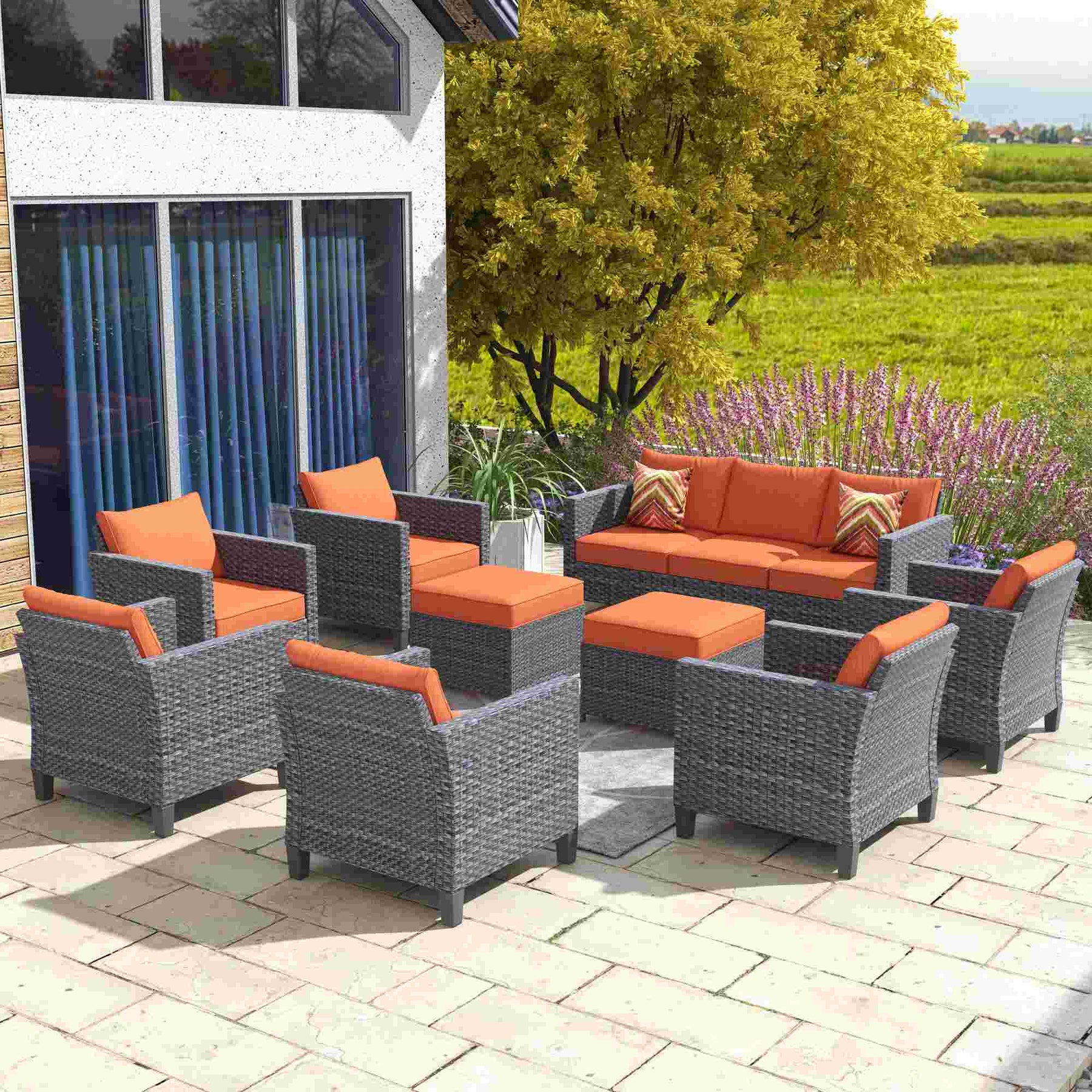 Ovios Patio Conversation Set New Vultros 9-Piece High Back with Cushions
