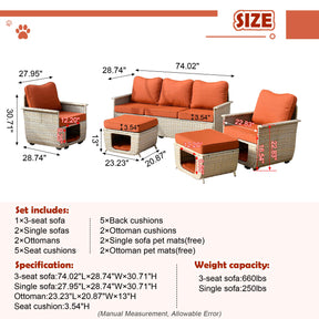 Ovios Patio Conversation Set 5 Pieces Beige Wicker with Multifunctional Storage