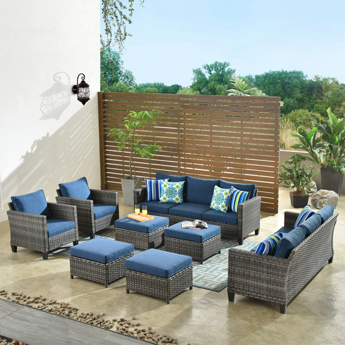 #Color_Grey Wicker Denim Blue Cushion