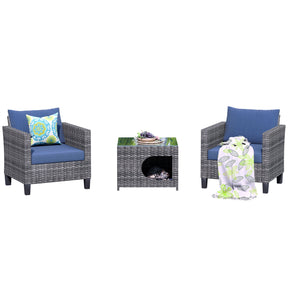 Ovios Patio Chairs New Vultros 3-Piece with Pet Table High Back Square Shape Armrest