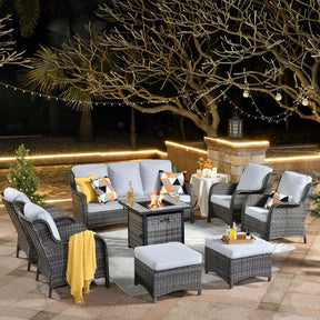 Ovios Patio 8-Piece Conversation Set with 30'' Propane Fire Pit Table Kenard