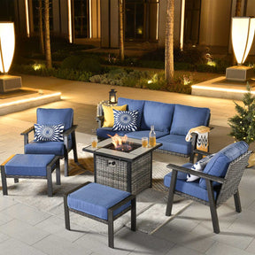 Ovios Patio Conversation Set 6 Piece with 30 '' fire pit table, 5'' Cushion, Olefin Fabric