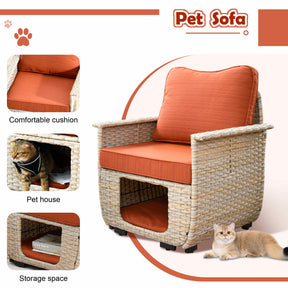 Ovios Patio Conversation Set 5 Pieces Beige Wicker with Multifunctional Storage