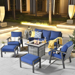 Ovios Patio Conversation Set 6 Piece with 30 '' fire pit table, 5'' Cushion, Olefin Fabric