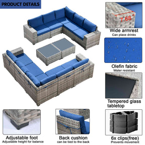 Ovios 12 Pieces Patio Conversation Set with 7.68'' Broad Handrails