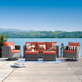 Ovios Patio Furniture Set 6-Piece with Swivel Rocking Chairs and Table